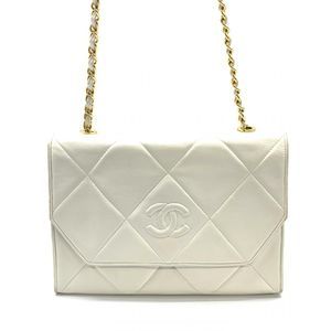 Chanel Lambskin Chain Shoulder Bag Gold Metal Fittings Here Mark Leather White